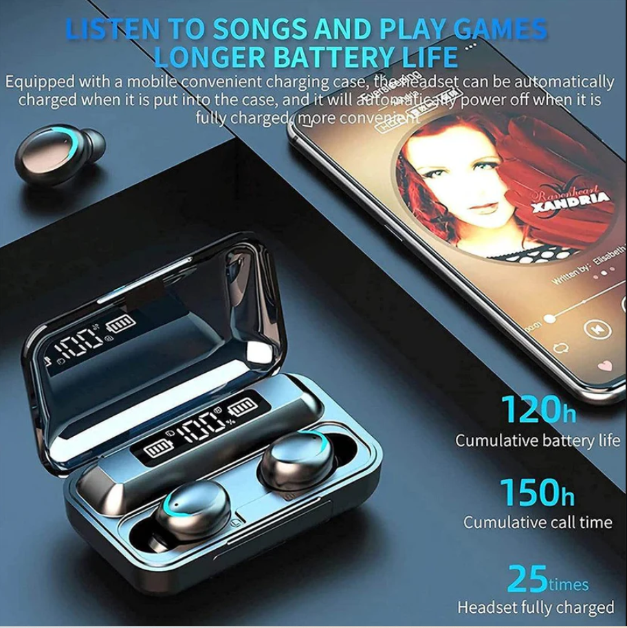 F9 Smile TWS Bluetooth 5.1 Earbuds – LED Display | 2000mAh Charging Case | Deep Bass