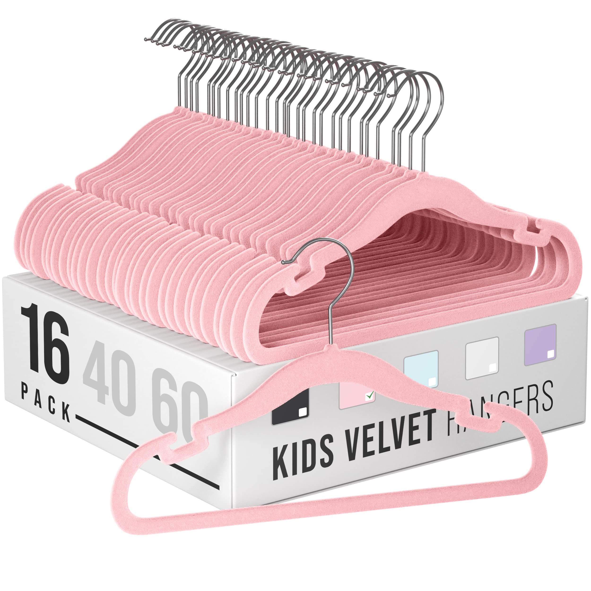 Velvet Baby Hangers for Clothes - Heavy Duty Non Slip Velvet Kids Hangers Or Toddler Hangers for Closet | Ultra Thin Design Kid Hangers for Space Saving - Ganchos De Ropa para Bebe (16 Pack Pink)