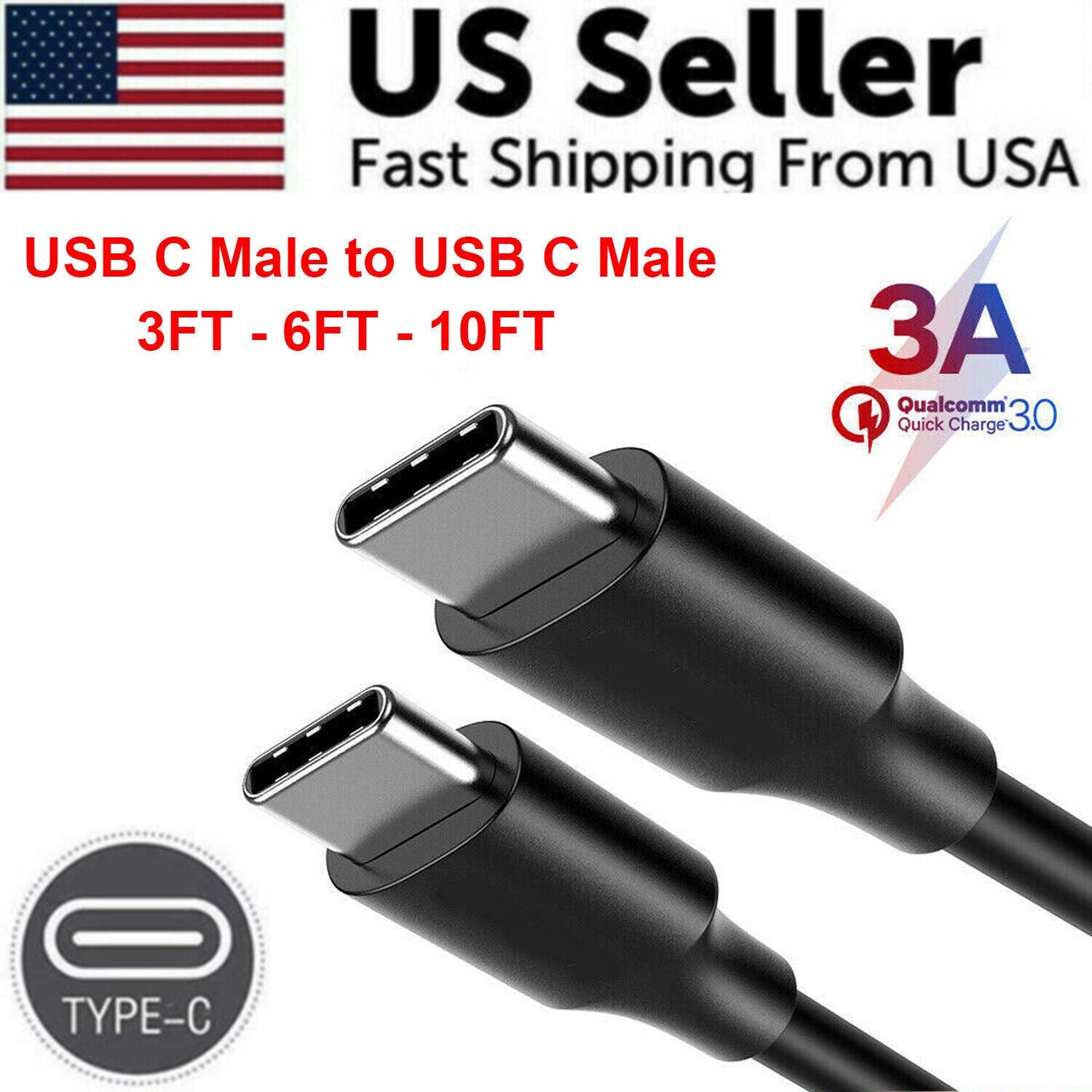 USB-C to USB-C Cable Male Type-C Cable Cord Fast Charger Charging Data Sync